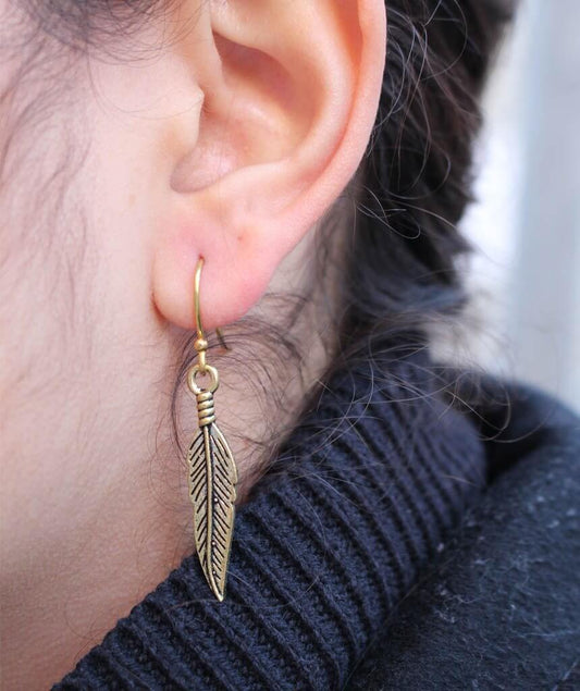 Gold Feather Earrings