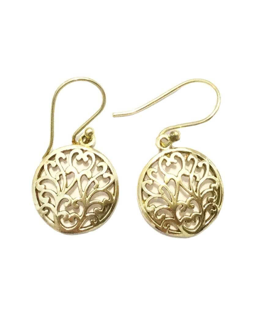 Gold Floral Drop Circle Earrings
