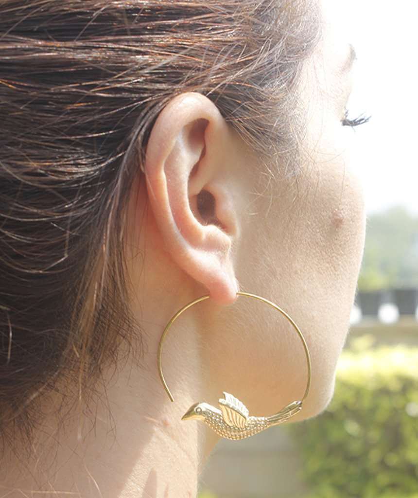 Gold Flying Bird Statement Earrings