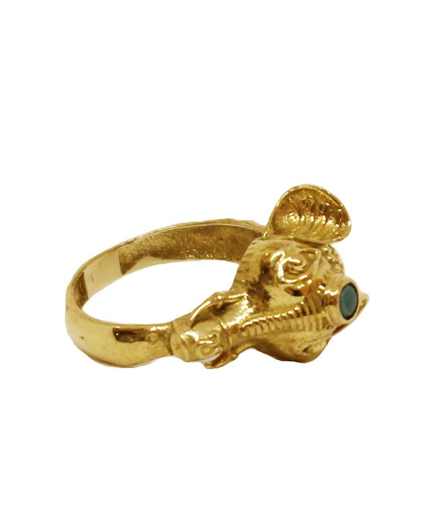 Gold & Green Elephant Ring with Semi Precious Stone
