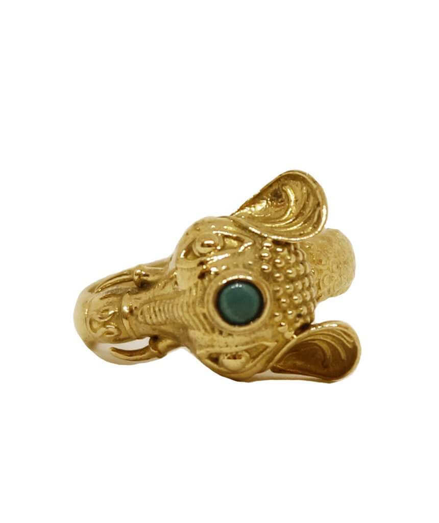 Gold & Green Elephant Ring with Semi Precious Stone
