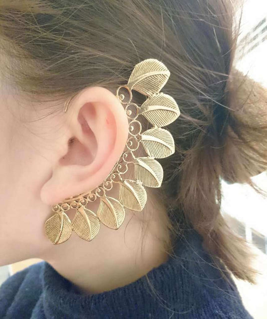Gold Large Boho Feathers Earcuff