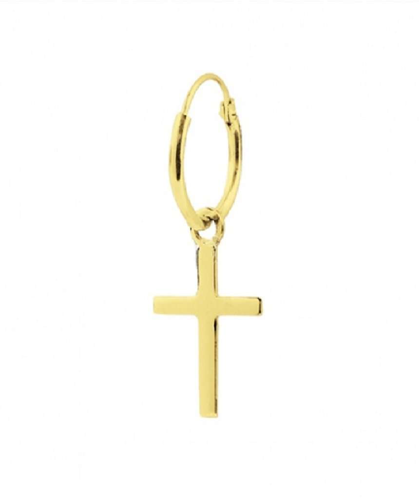 Gold Large Sterling Silver Cross Hoop