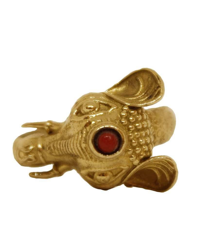 Gold & Red Elephant Ring with Semi Precious Stone