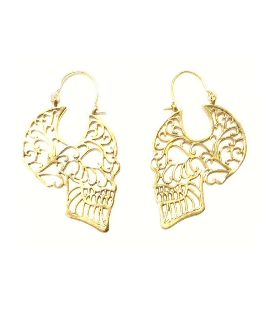 Gold Skull Drop Earrings