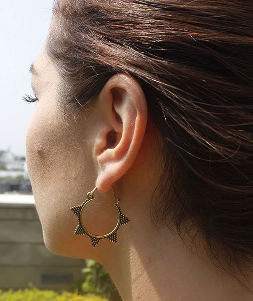 Gold Small Spiked Sun Hoop Earrings