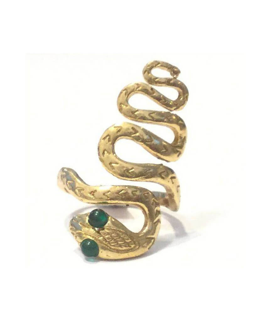 Gold & Green Snake Eyes Ring