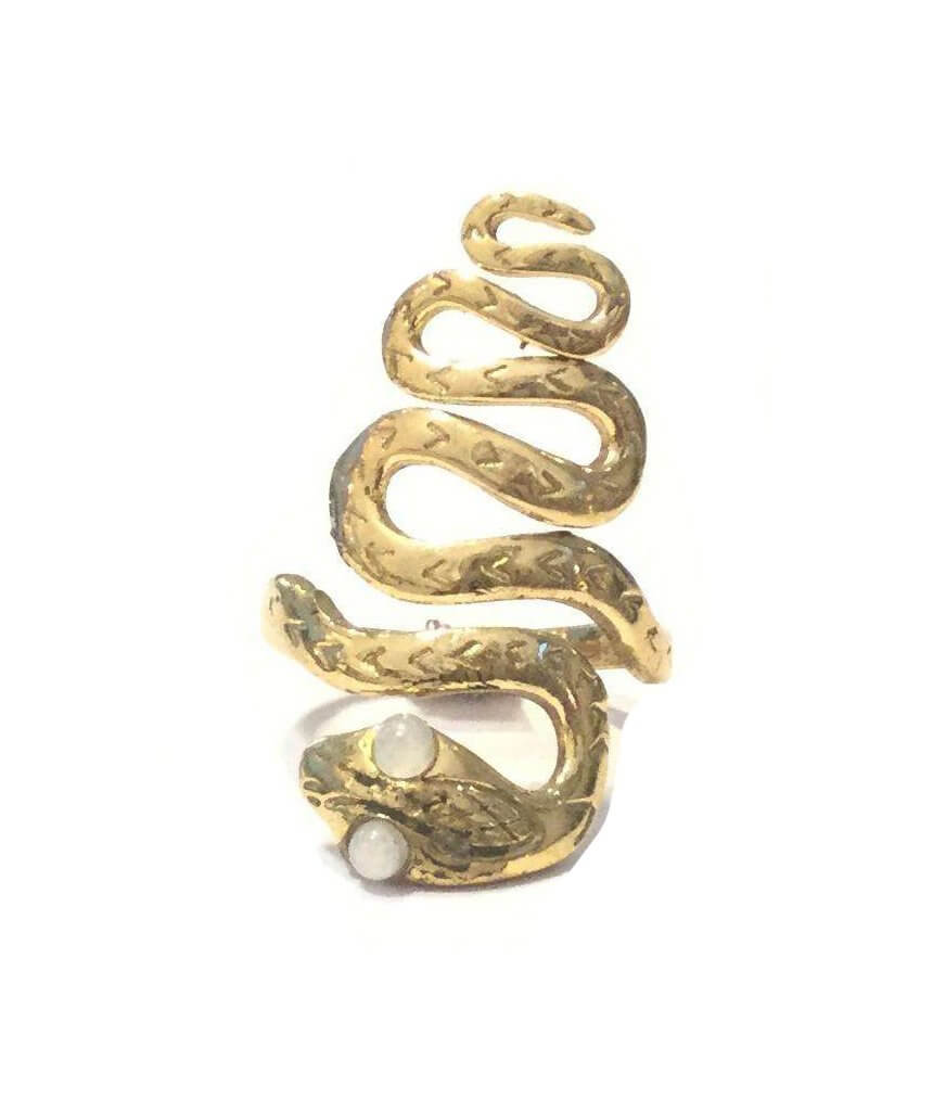 Gold & White Snake Eyes Ring