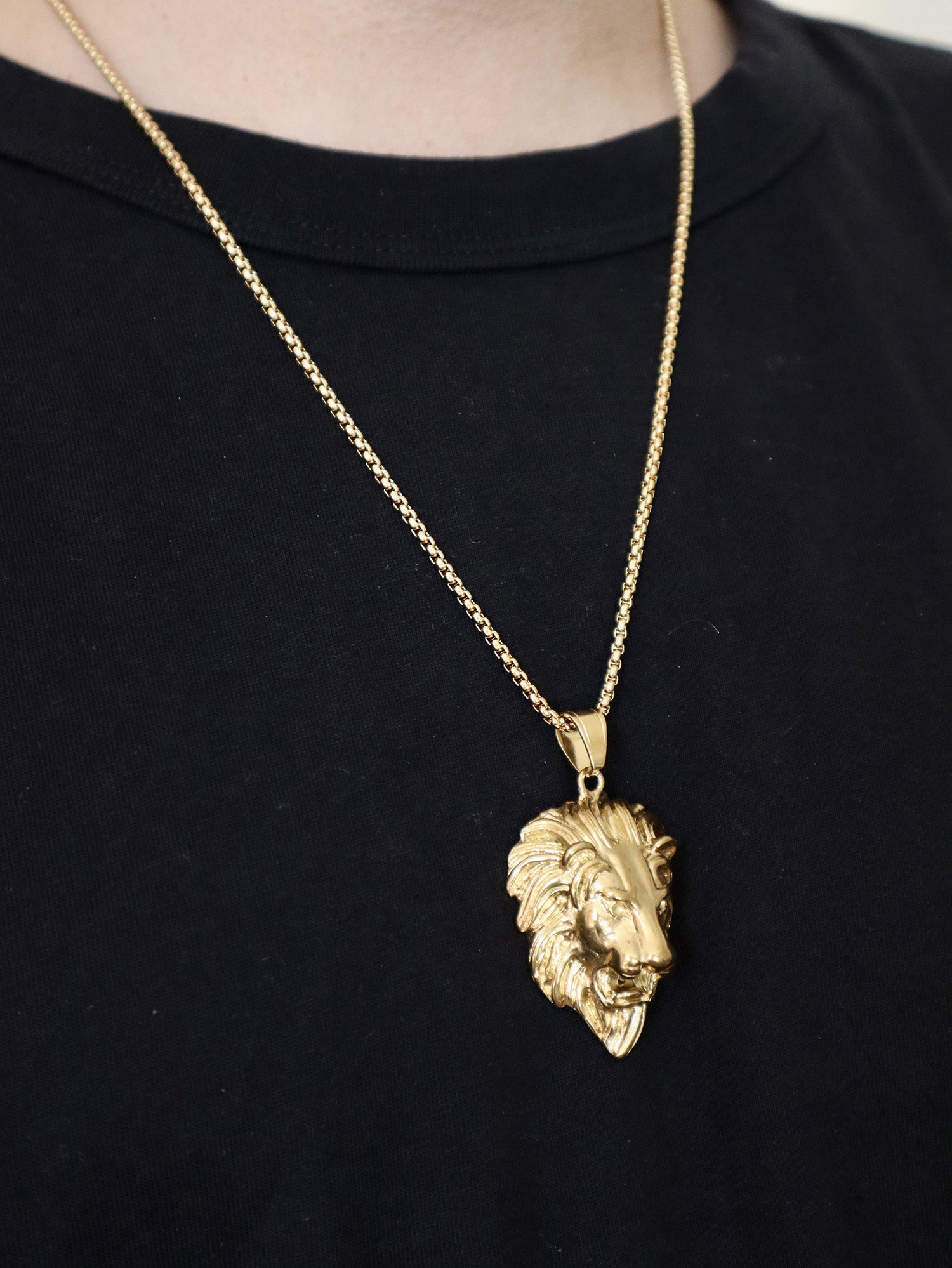 Gold Stainless Steel Lion Chain Necklace