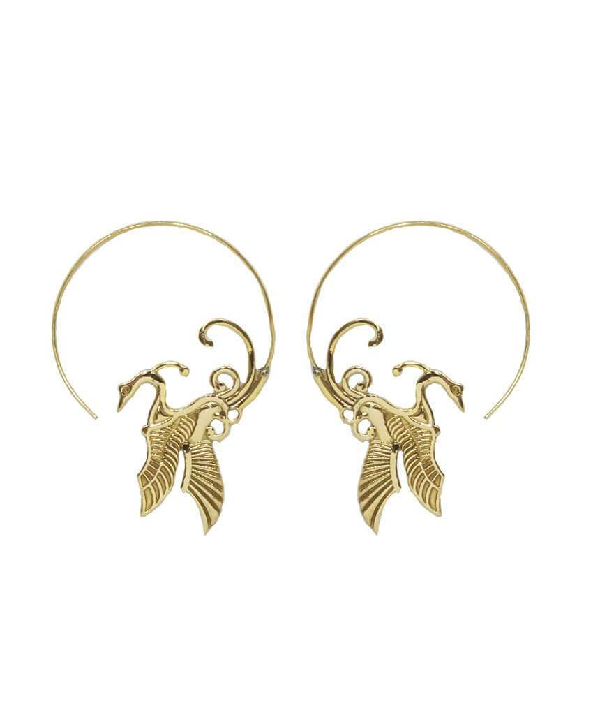 Gold Swan with Wings Statement Earrings