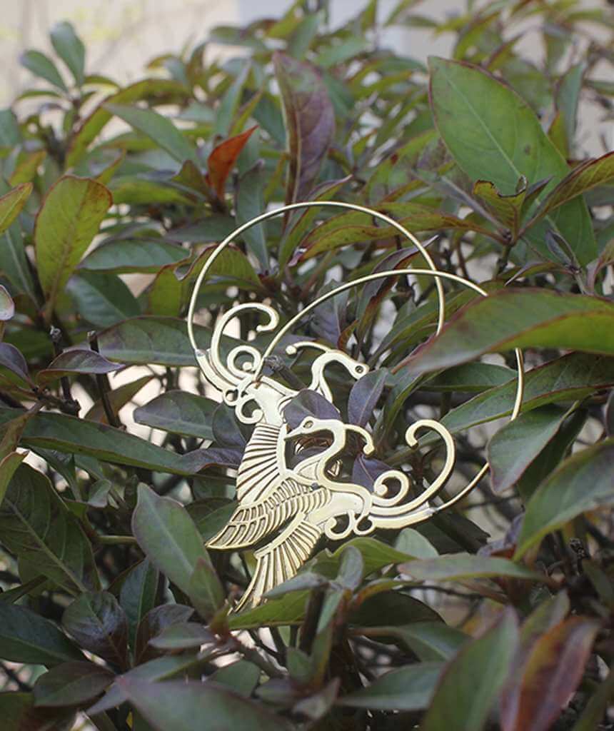 Gold Swan with Wings Statement Earrings