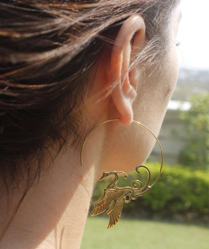 Gold Swan with Wings Statement Earrings