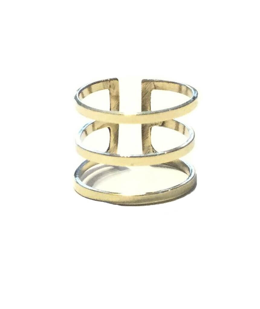Gold Three Lines Cage Ring Fully Adjustable