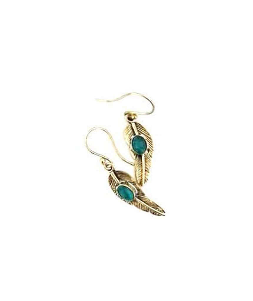 Gold Turquoise Leaf Dangling Earrings