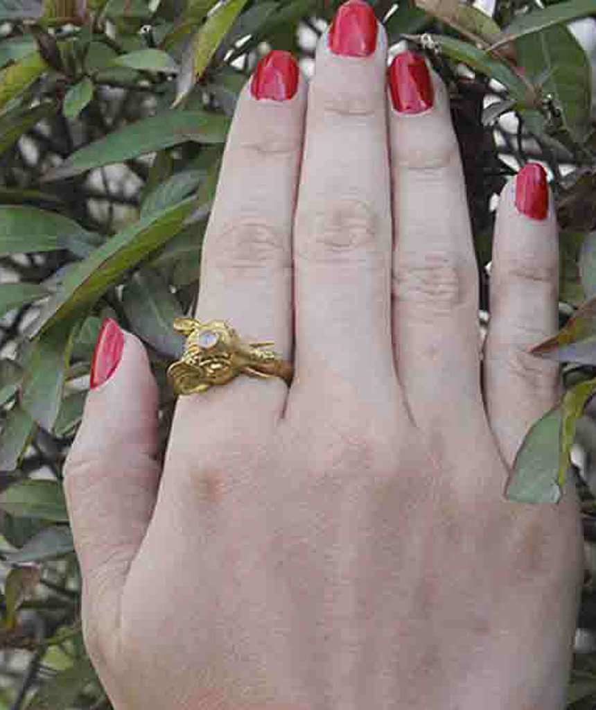 Gold & White Elephant Ring with Semi Precious Stone