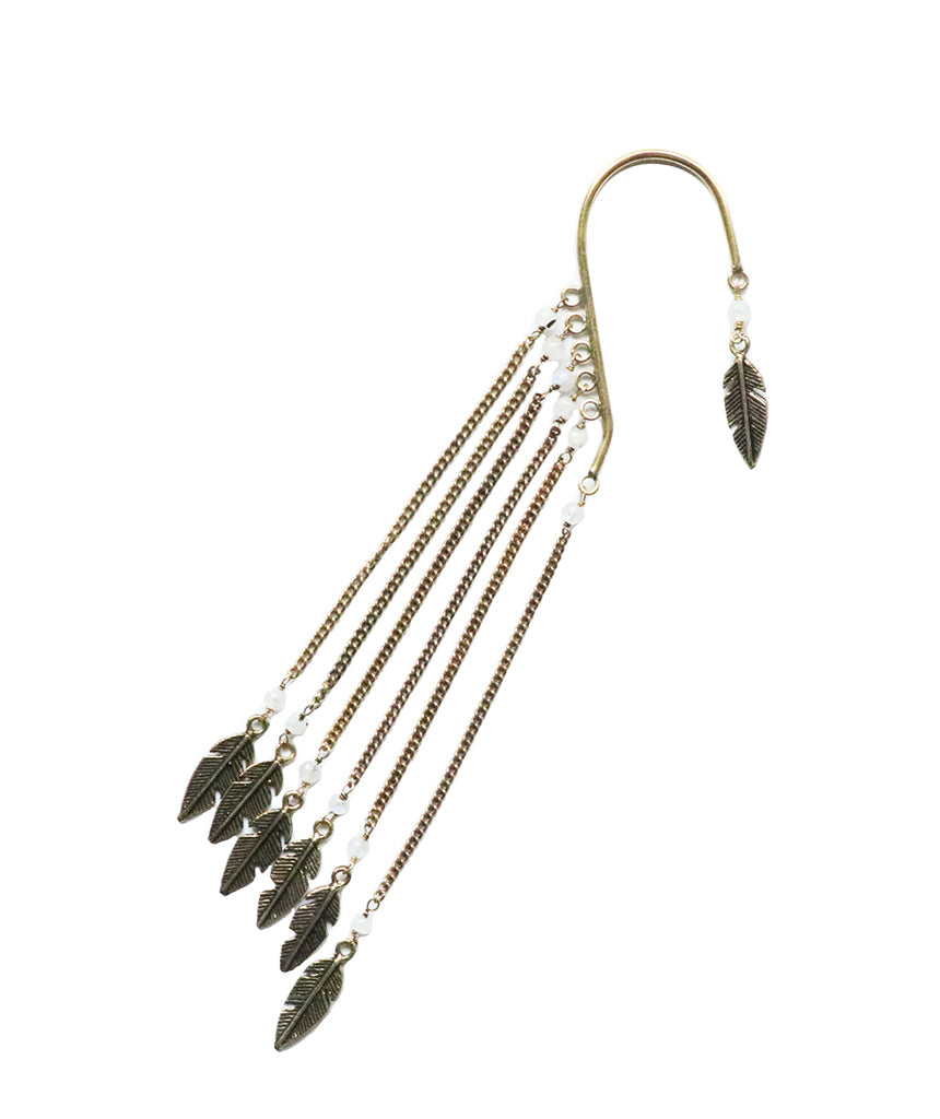 Gold Boho Earcuff Feathers with Beads