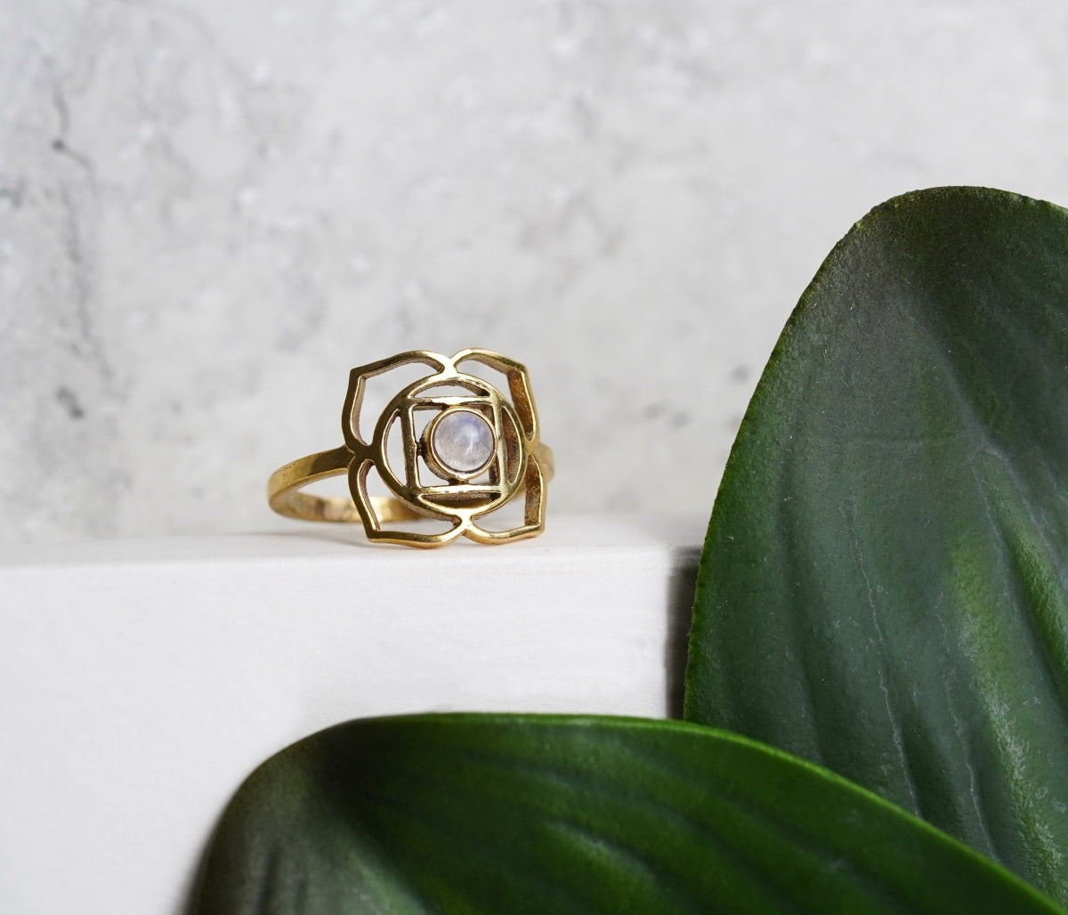 Geometric Flower Ring with Stone