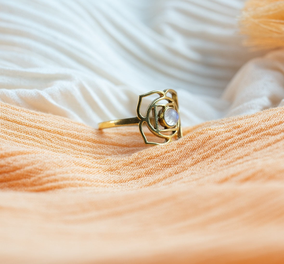 Geometric Flower Ring with Stone