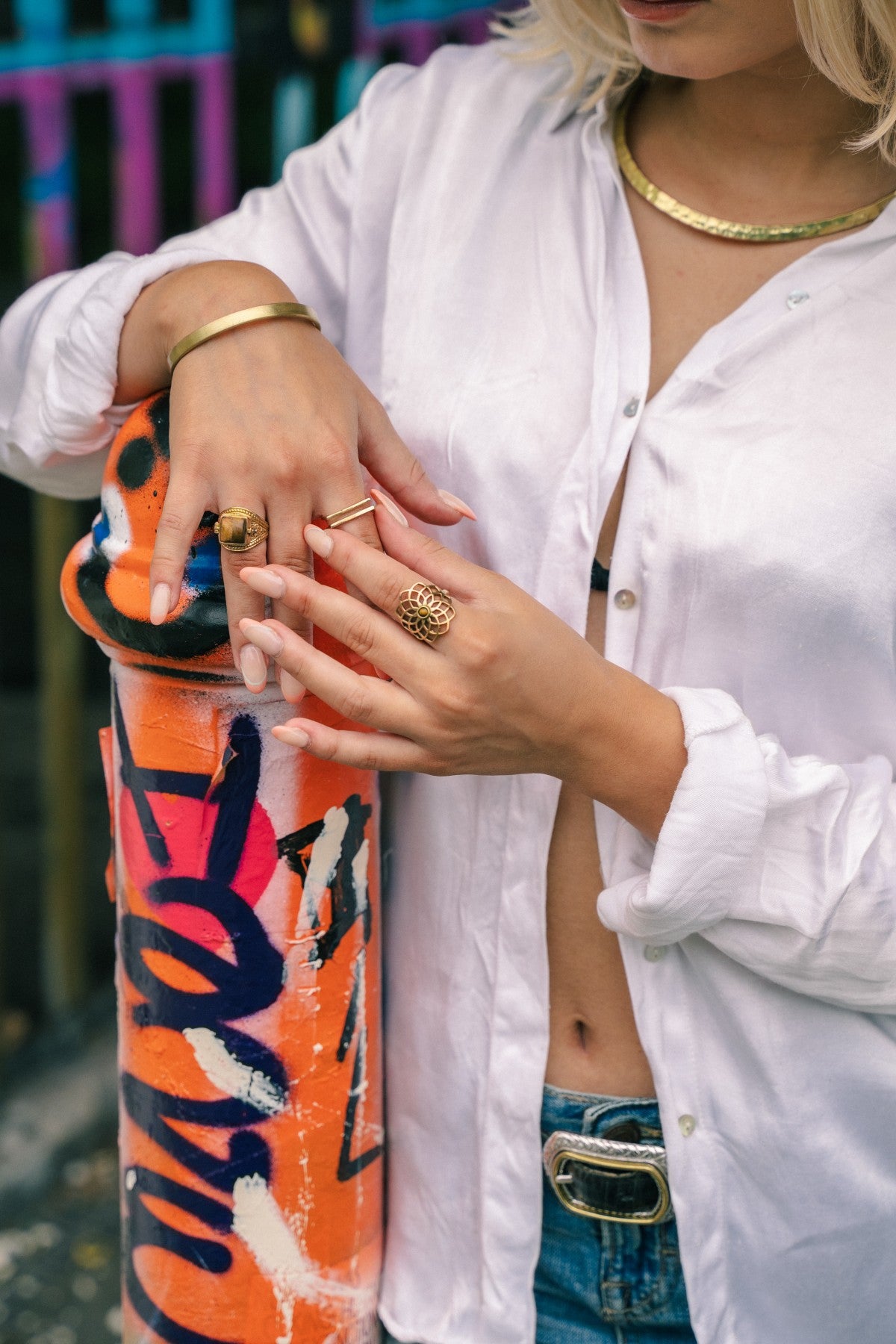 Geometric Flower Ring with Stone