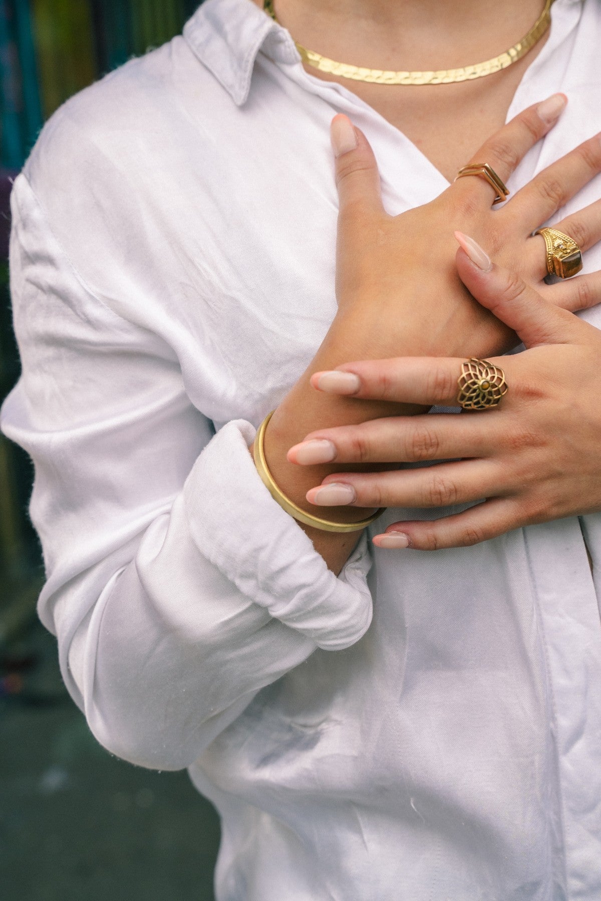 Geometric Flower Ring with Stone