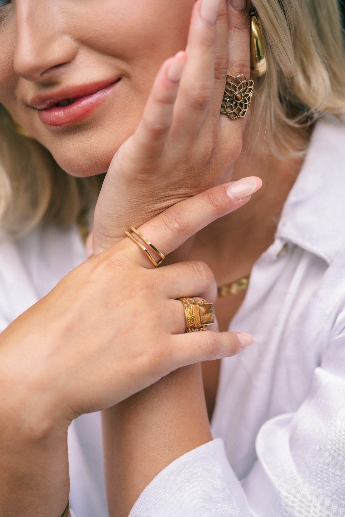 Geometric Flower Ring with Stone