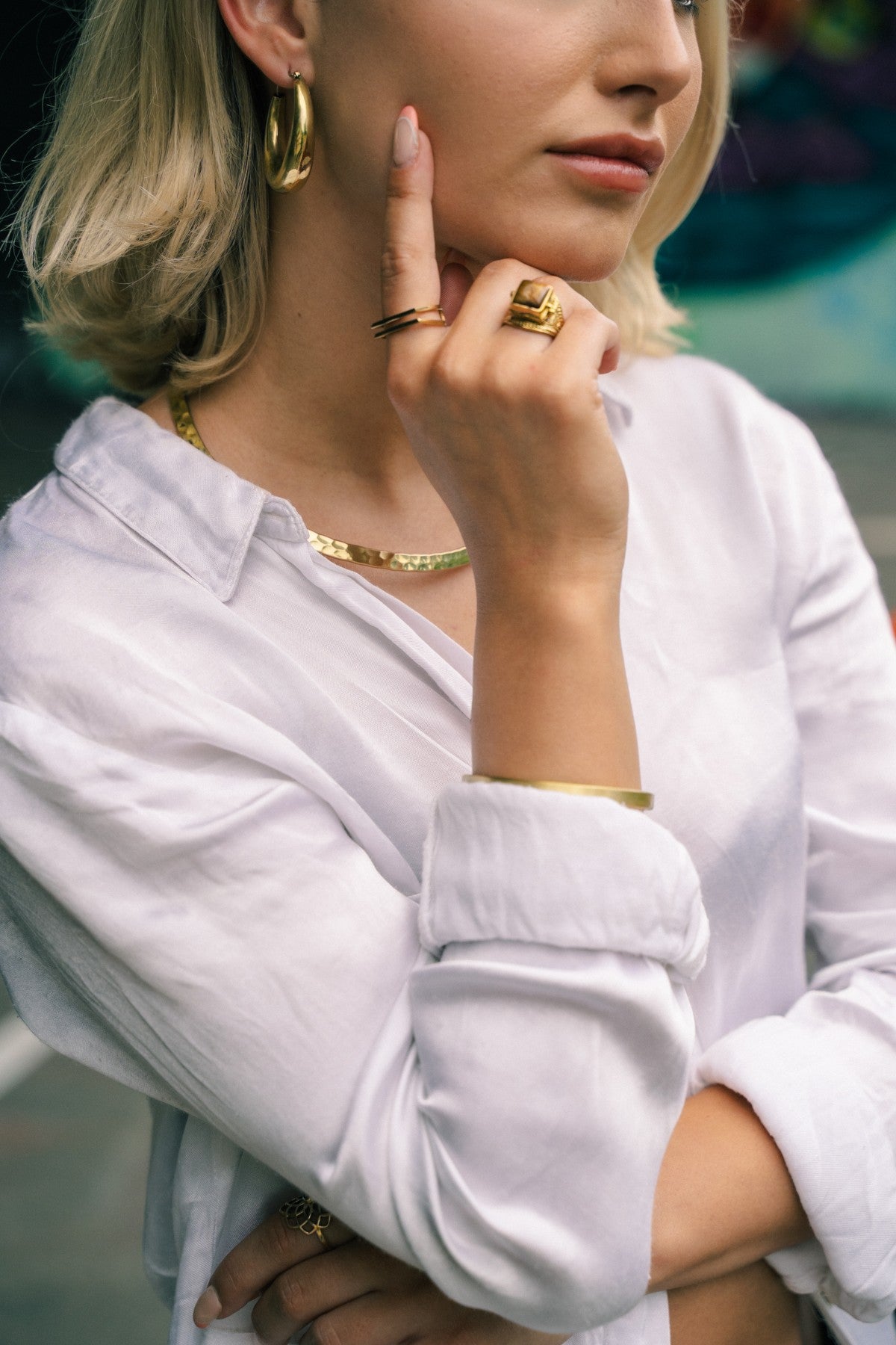 Geometric Flower Ring with Stone