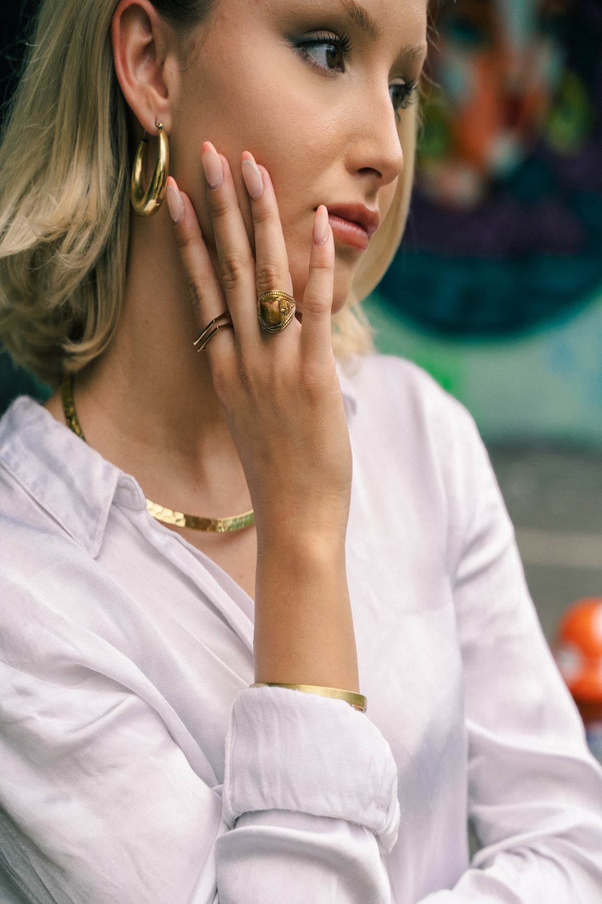 Geometric Flower Ring with Stone