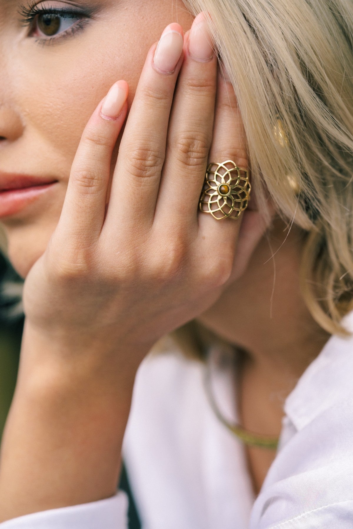 Geometric Flower Ring with Stone