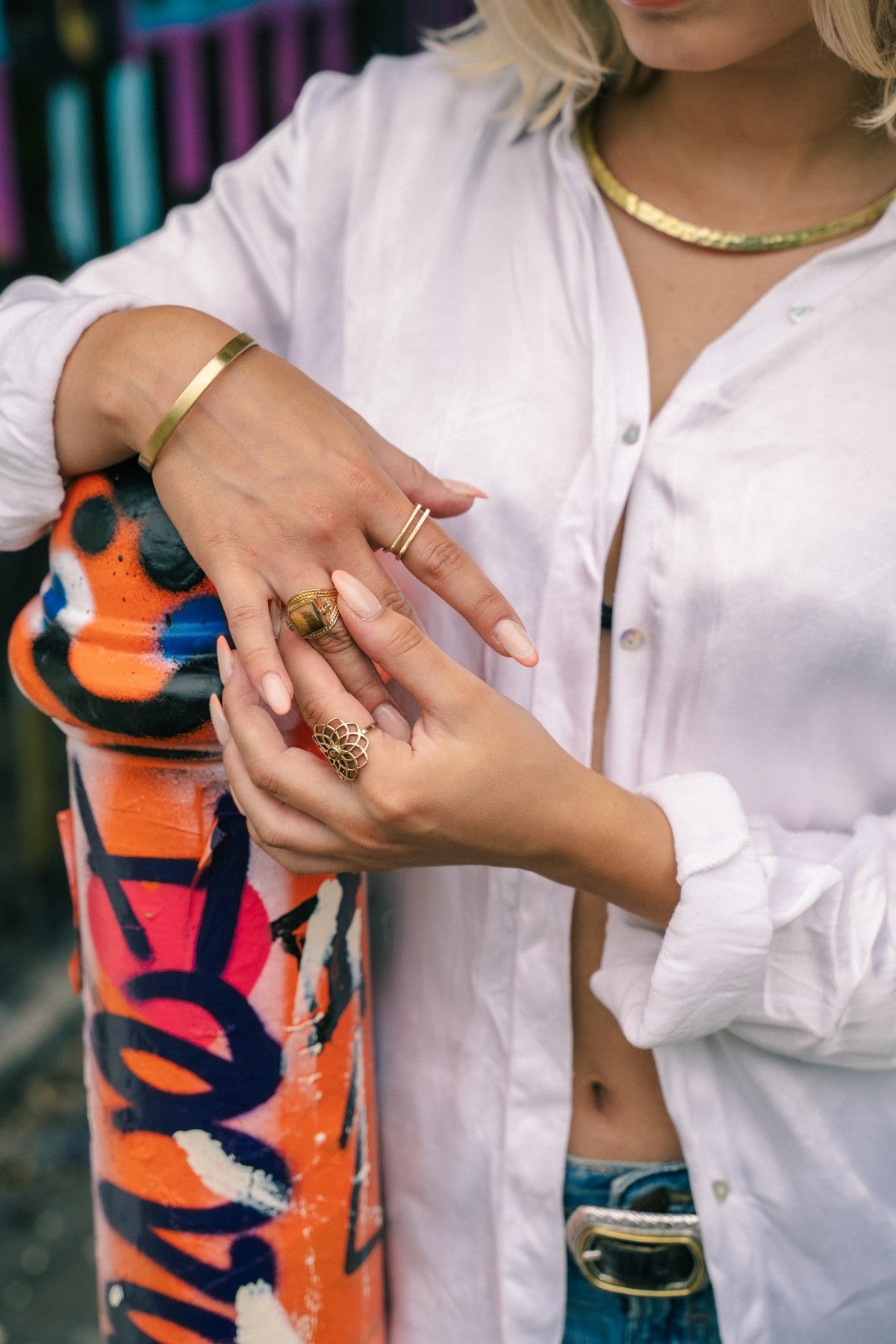 Geometric Flower Ring with Stone