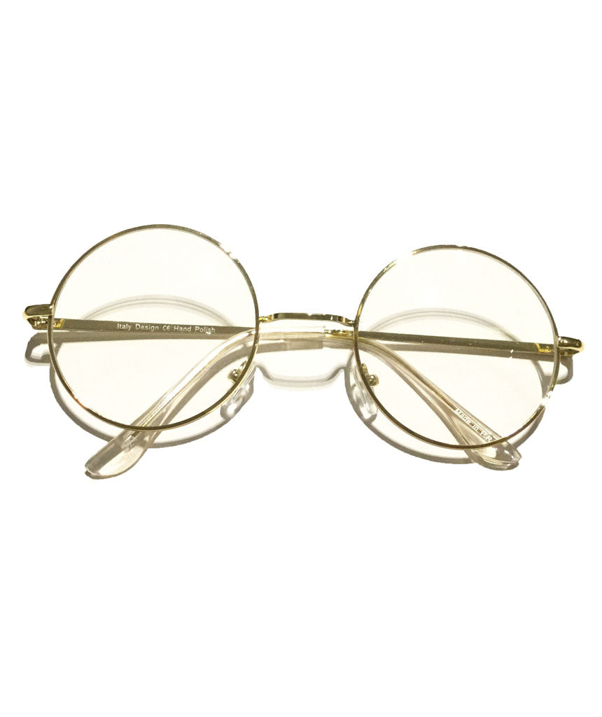 Gold Round Clear Lens Sunglasses