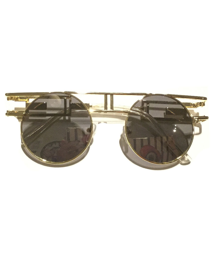 Gold Round Retro Frame Sunglasses