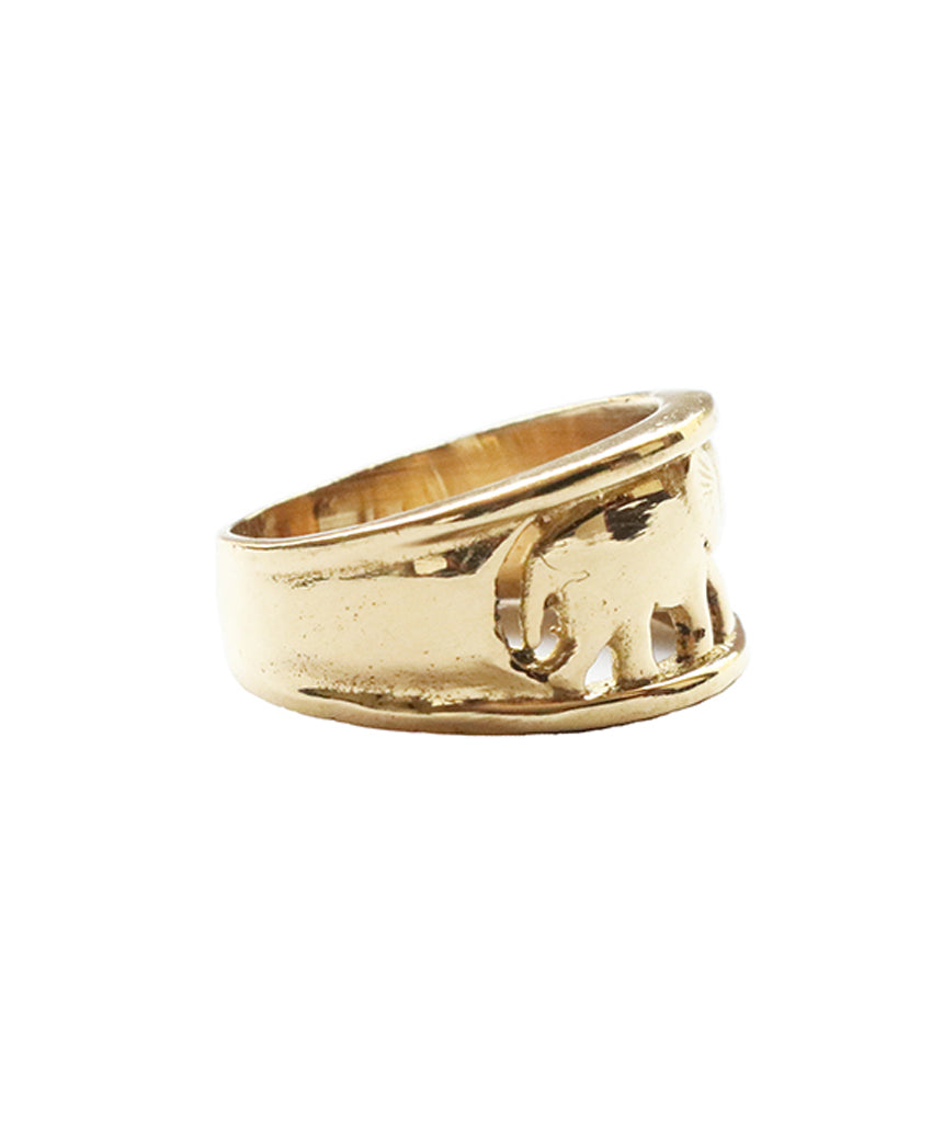 Gold Walking With Elephants Ring