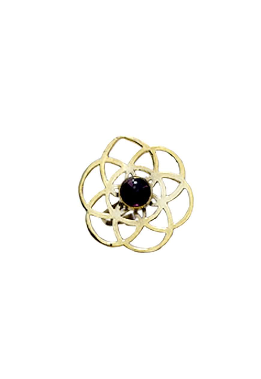 Gold Labyrinth Ring with Purple Amethyst Stone