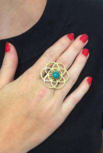 Gold Labyrinth Ring with Turquoise Stone