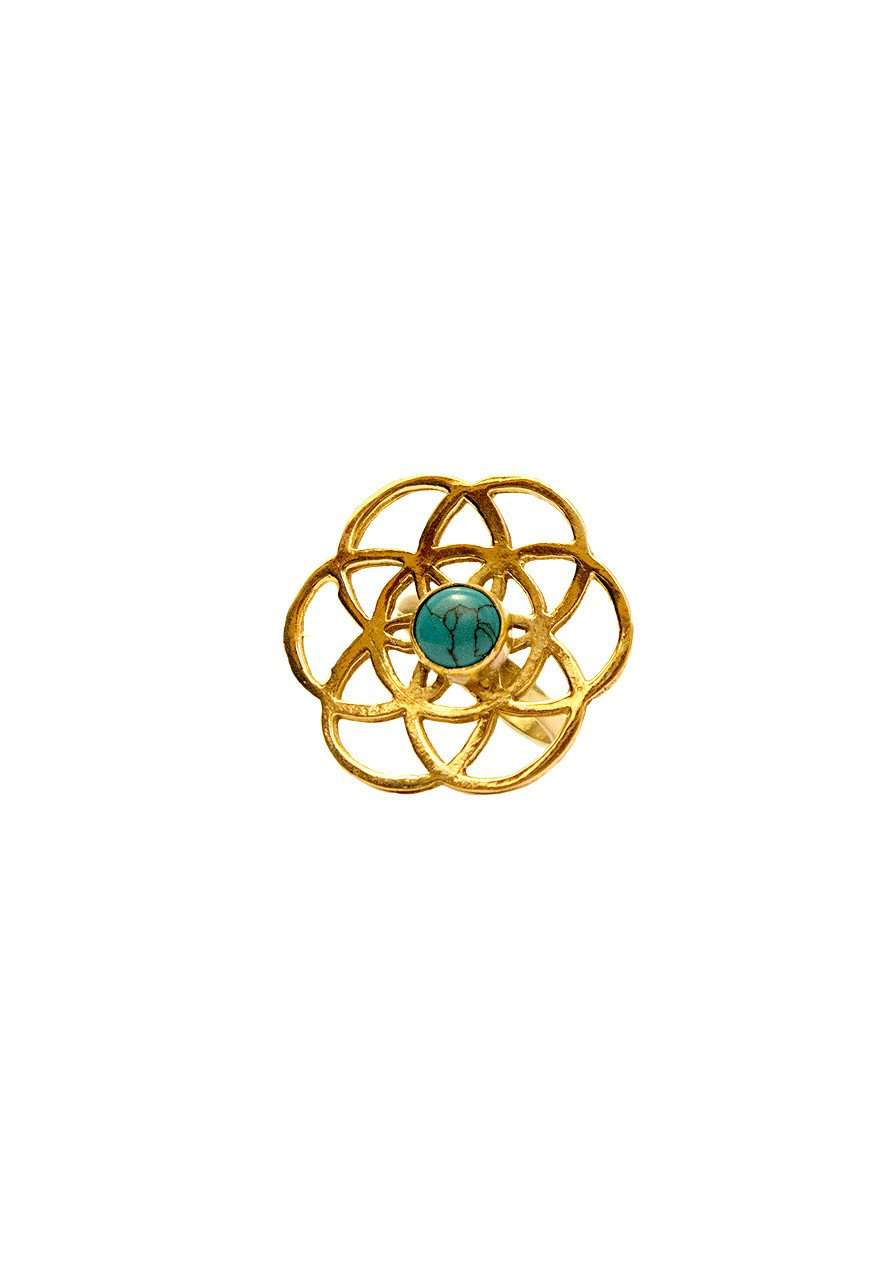 Gold Labyrinth Ring with Turquoise Stone