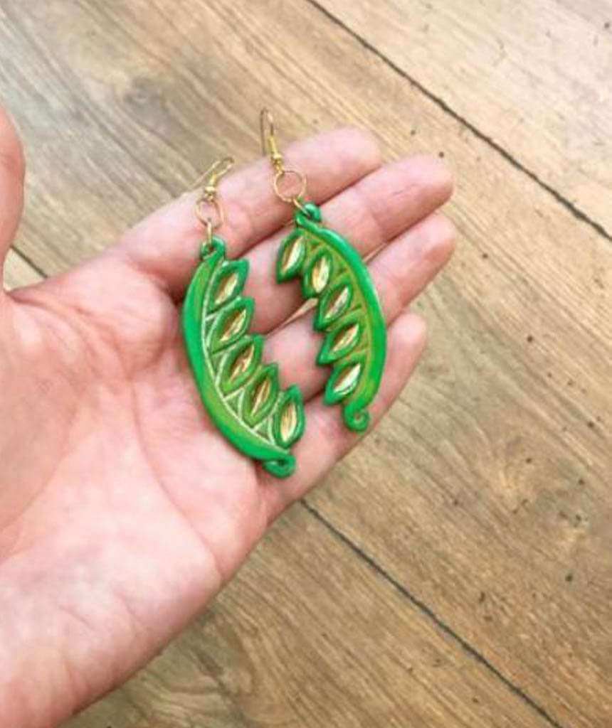 Green Carved Edgy Earrings