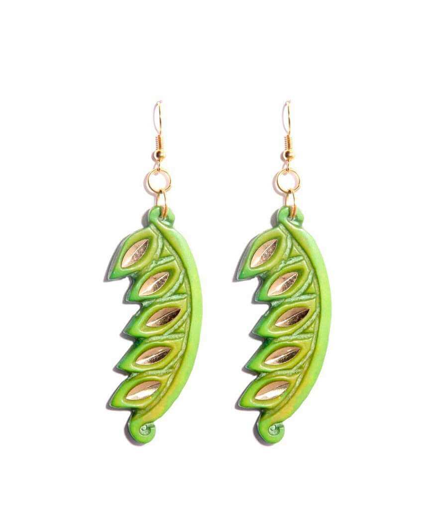 Green Carved Edgy Earrings