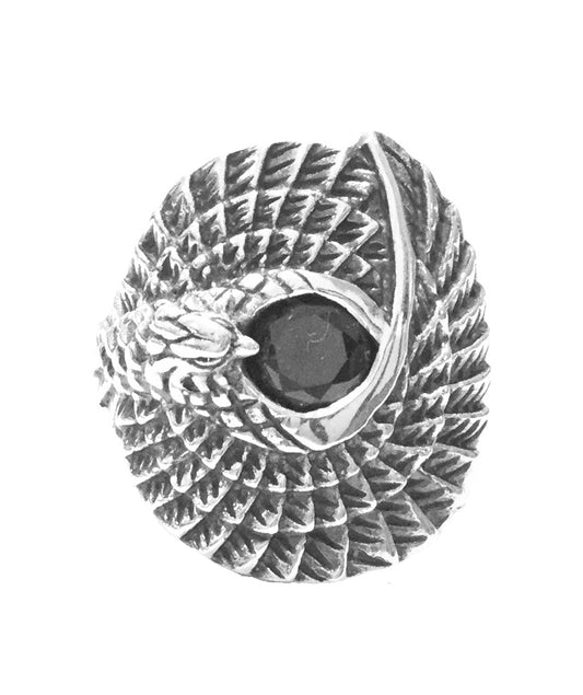 Premium Sterling Silver Eagle Ring with Onyx