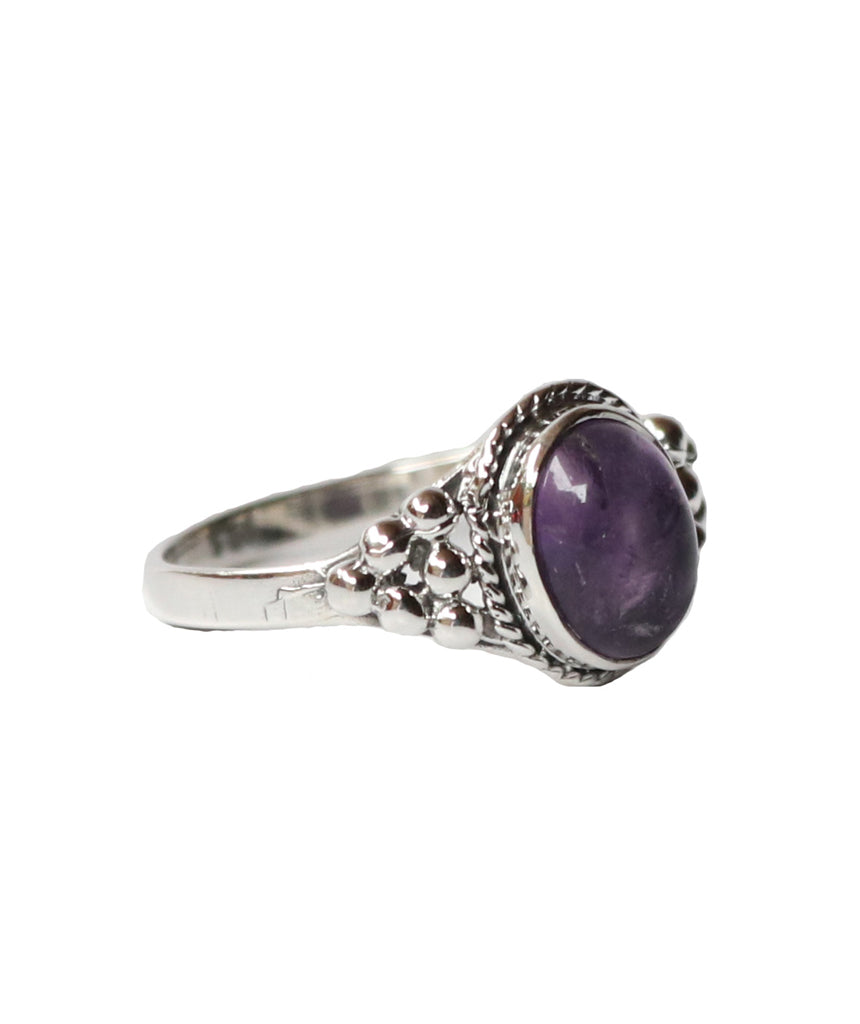 Sterling Silver Oval Ring with Natural Gemstone