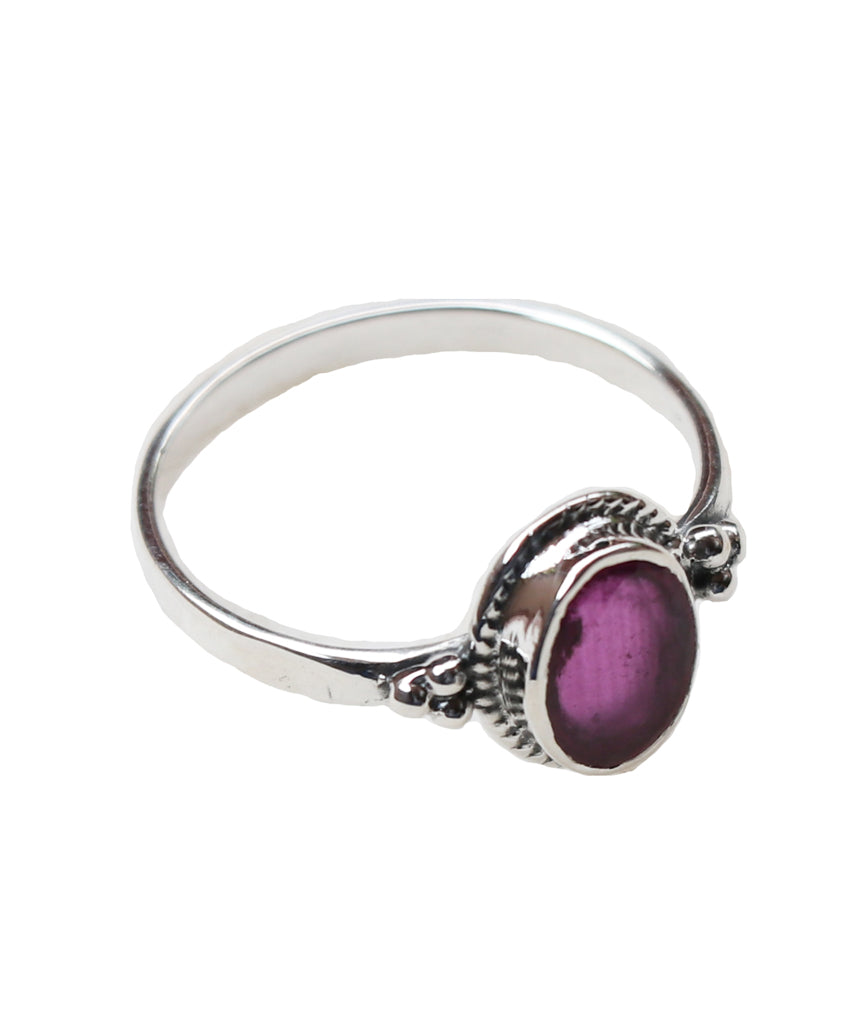 Filigree Oval Silver Ring with Stone