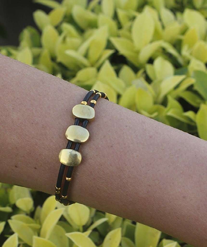 Leather Bracelet with Gold Beaded Accents