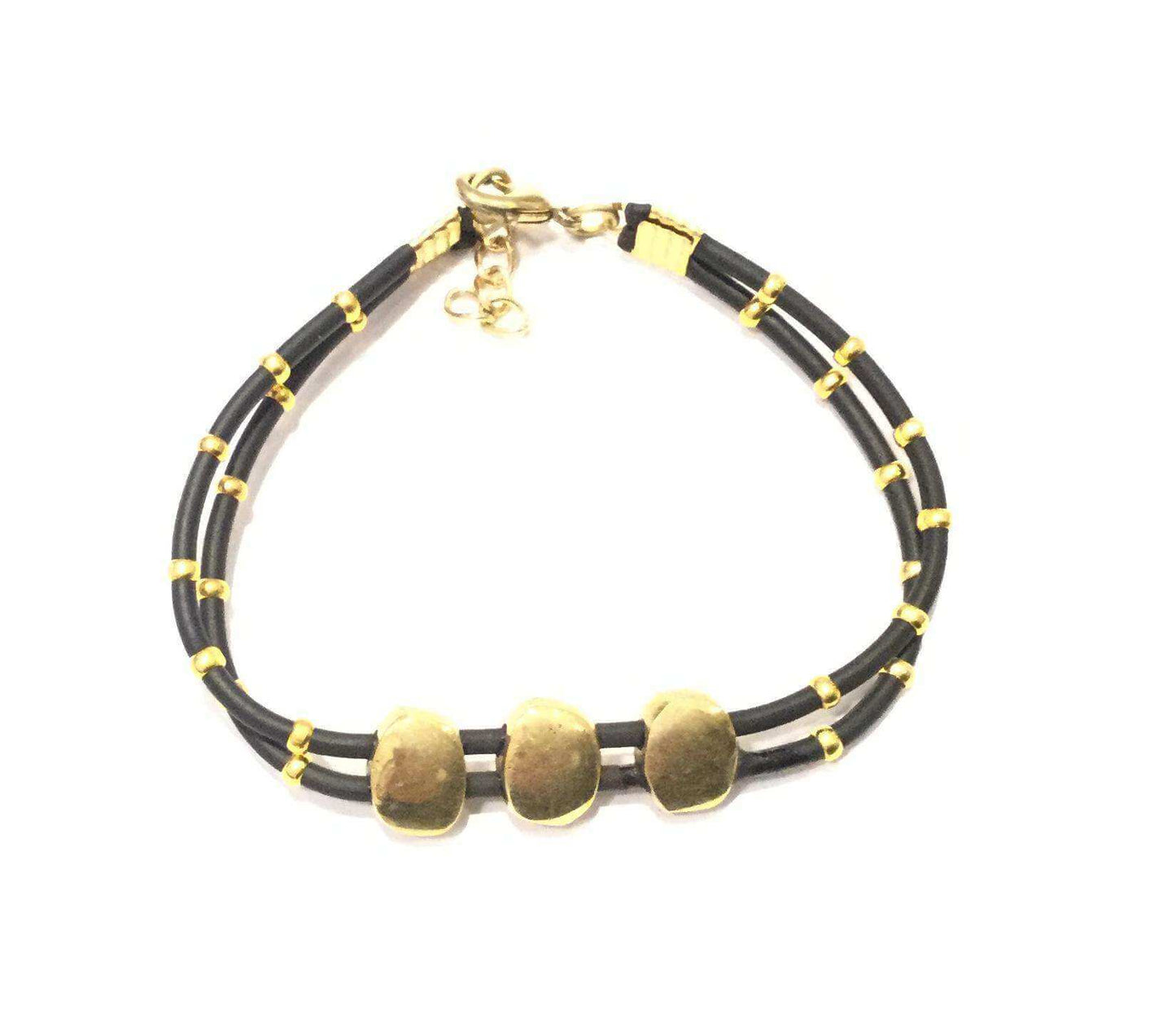 Leather Bracelet with Gold Beaded Accents