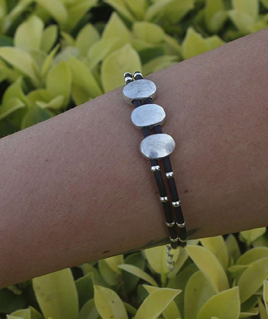 Leather Bracelet with Silver Beaded Accents
