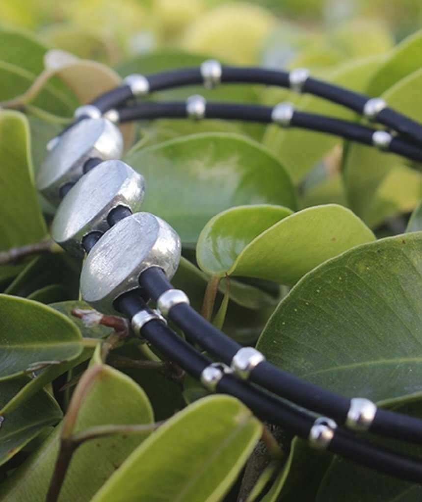 Leather Bracelet with Silver Beaded Accents