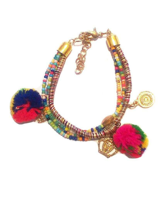 Multicolored Bracelet with Pompoms