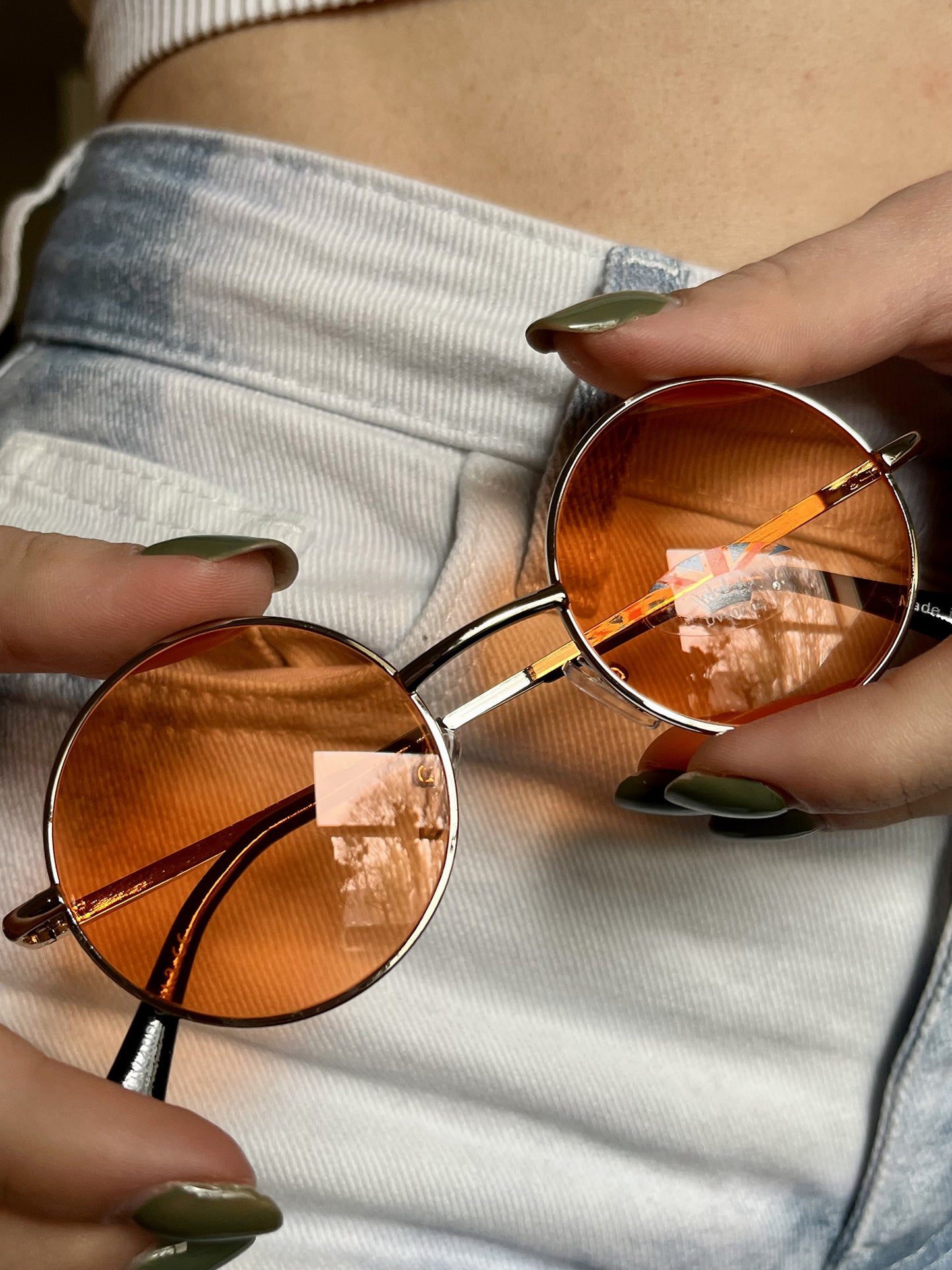 Orange Small Round Lens Sunglasses