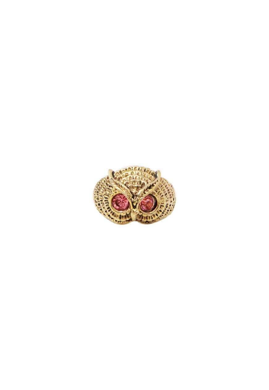 Gold Owl Ring with Semi Precious Stone