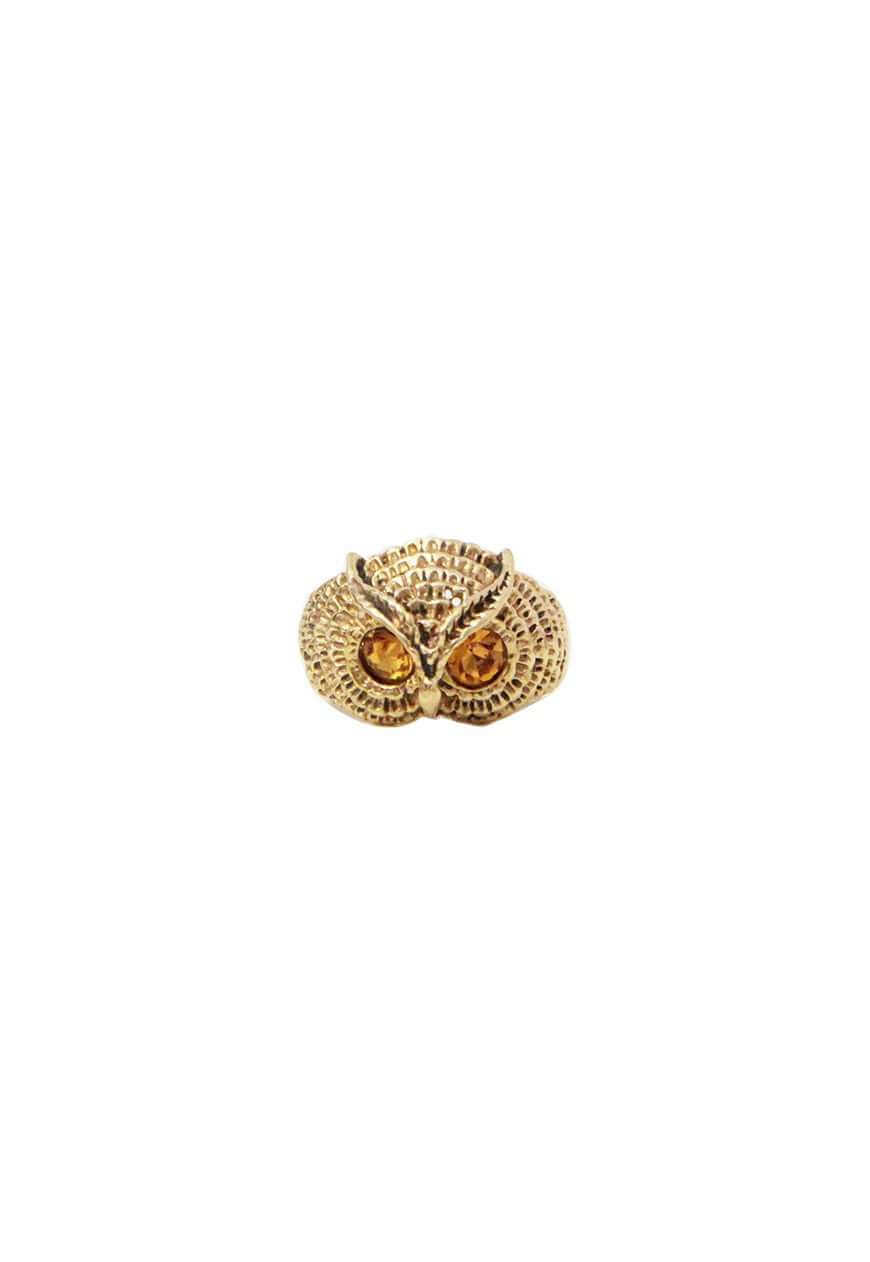 Gold & Pink Owl Ring with Semi Precious Stone
