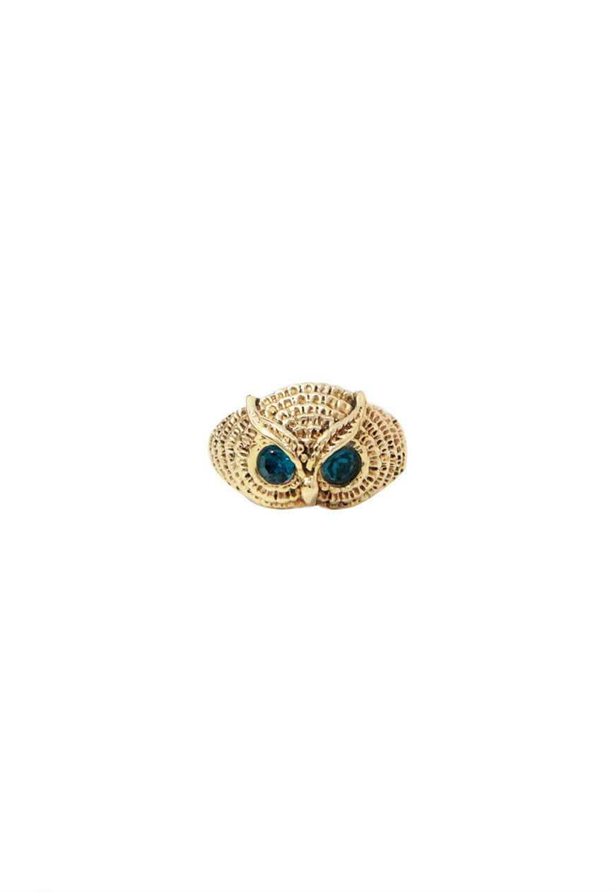 Gold & Turquoise Owl Ring with Semi Precious Stone