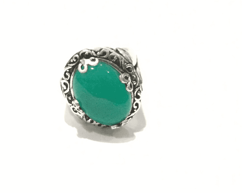 Precious Silver Rings with Green Stone